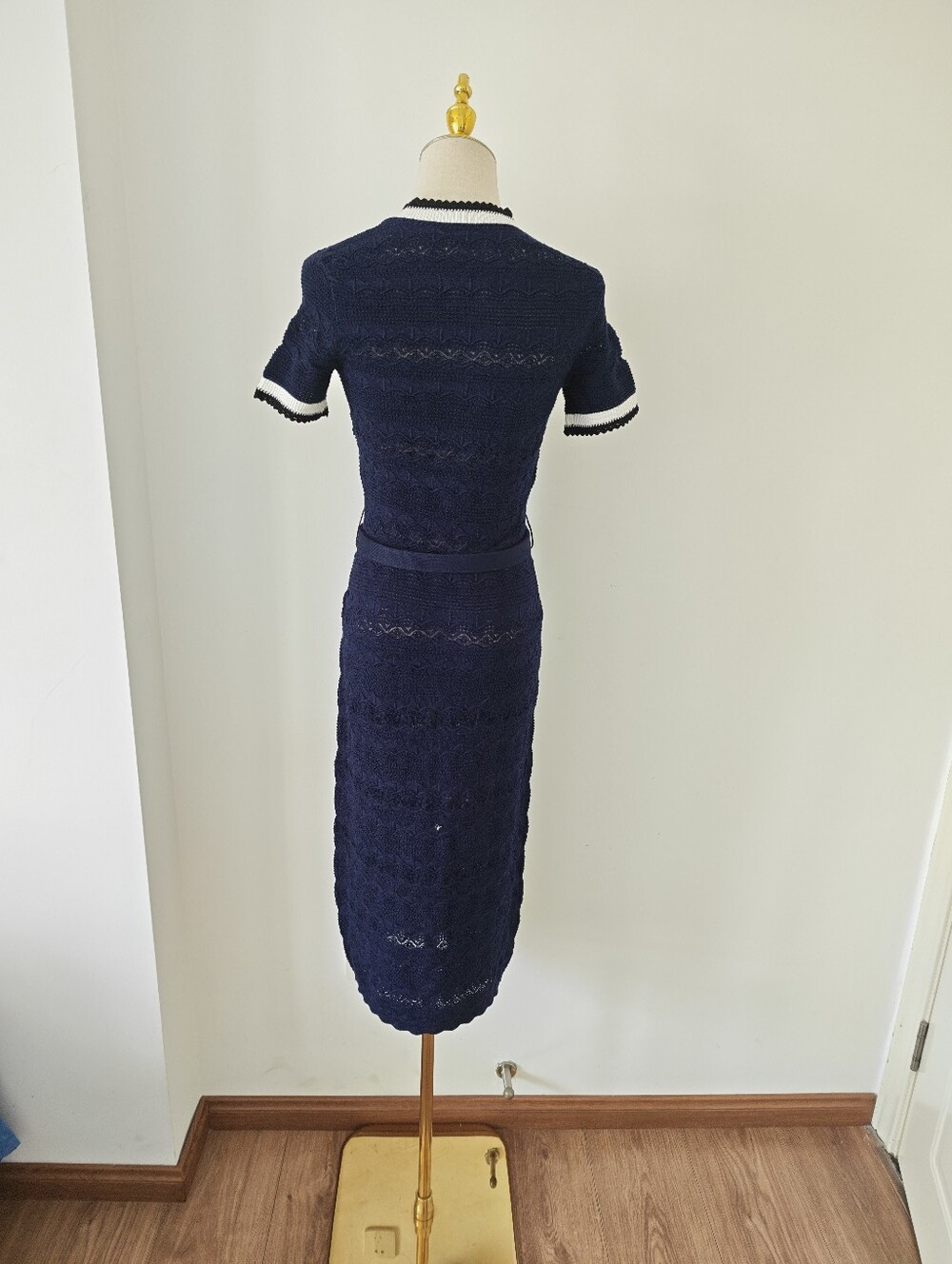 Self Portrait Navy Pointelle Knit Midi Dress - Picture 11 of 14